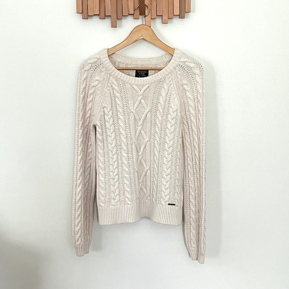 Abercrombie & Fitch Sweaters - Abercrombie & Fitch Womens Cream Cable Knit Sweater Medium Cotton Blend Pullover